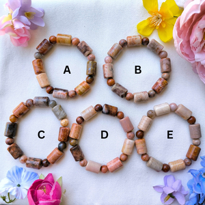 Coral Jade Chunky Bracelet - barrel and round stones